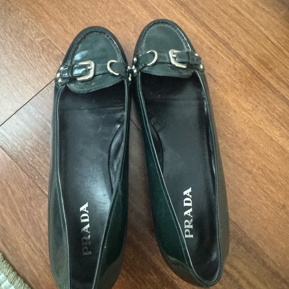 Prada Women's Dark Leather Loafers with Buckle Detail